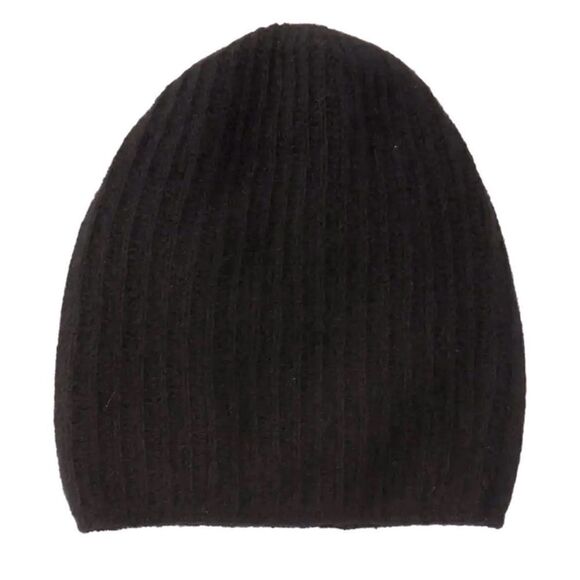 PORTOLANO 100% Cashmere Ribbed Beanie Black Unisex NWT - Picture 4 of 13